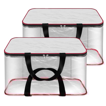 Storite 2 Pack Nylon 33 L PVC Transparent Clothes storage Bags/Saree Covers with Zip for Storage Specially Design for Woman Dresses,Sarees,Lehngas for Wardrobe Organizer(Redblack, 40 x 31x 24 cm)