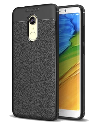 Vegan Leather Rugged Flexible TPU Series Shockproof Armor Back Cover for Xiaomi Redmi 5 5.7 inch, Black
