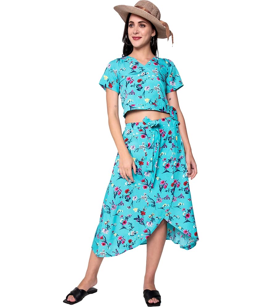 GOD BLESS Women Crepe Fit & Flare Dress ( Green )