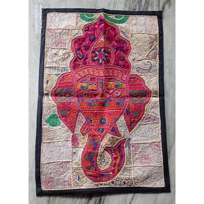 Khamma Ghani Banjara Work Ganpati Pink Wall Decor - 36X25 Inch