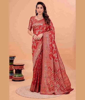 Suntex Silk Woven Banarasi saree With Unstitched Blouse Piece ( Multicolor )