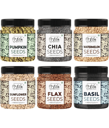 LILA DRY FRUITS Pumpkin, Sunflower, Chia, Flax, Watermelon & Basil Seeds 100g each (600g, Pack of 6) LILA DRY FRUITS Pumpkin, Sunflower, Chia, Flax, Watermelon & Basil Seeds 100g each (600g, Pack of 6)