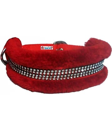 Petshop7 High Quality & Stylish Nylon Fur Dog Collar -1.25 Inch -Large Size. Neck Size ( 18-22 inch)Red
