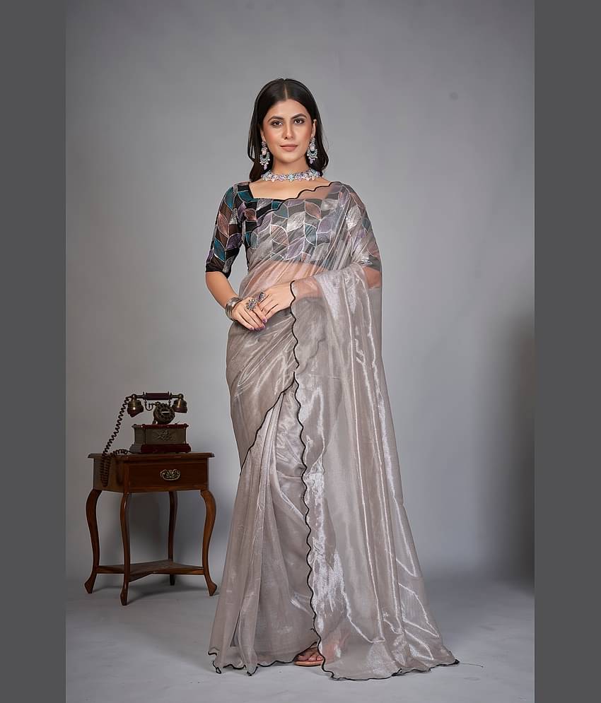 JULEE Organza Solid Saree With Unstitched Blouse Piece ( Lavender )