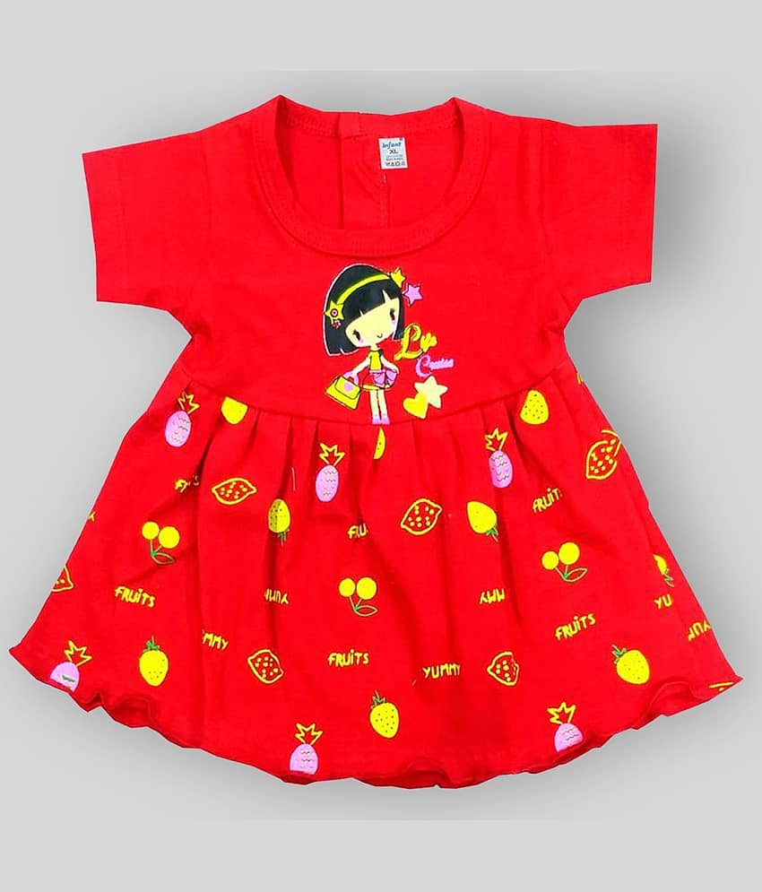INFANT Pack of 1 Baby Girls 100% Cotton Frocks ( Red )