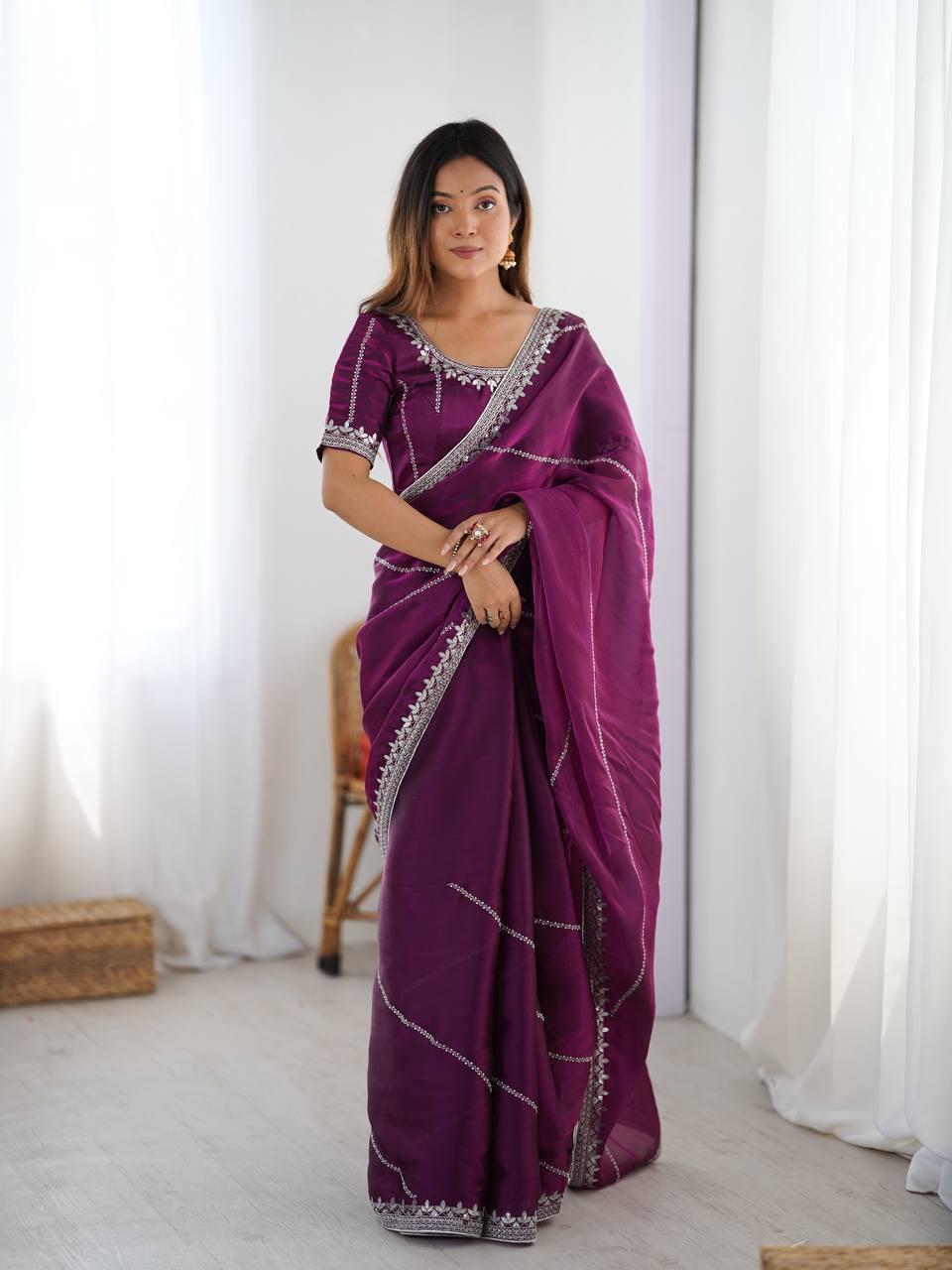 Elegant Soft Silk Designer Saree with Intricate Thread and Sequin Embroidery