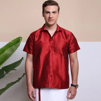 Men's Ethnic Wear Silk Shirt (RED)-M