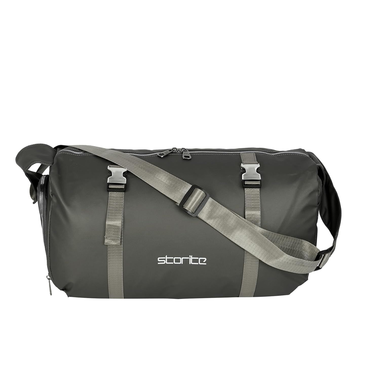 Storite Polyester 43 Cm Imported Multi Purpose Travel Duffle Bag for Women with Wet Pocket, Lightweight Waterproof Backpack Carry Luggage Bag with Shoe Compartment (ShinyGrey, 43 x 18.5 x 22 Cm)