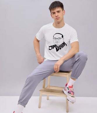 New Trendy Printed White Round Neck Half Sleeve Polyester T-shirt for Men (Color-White Size-L)