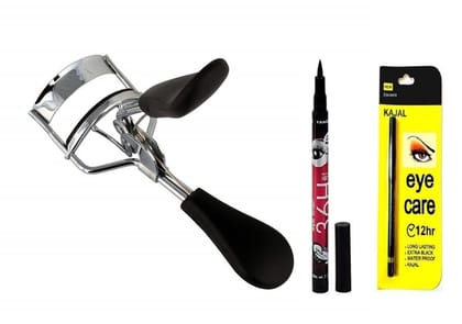 Elecsera Eyelash Curler & Beauty Kajal & 36H Deep Black Liquid Eyeliner Professional Set of 3 Makeup (3 Items in the set)