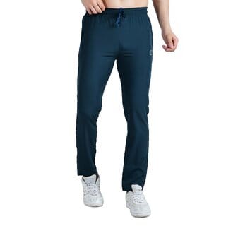 Kwings Soft NS Lycra Track Pant for Men - Comfortable Straight Fit Joggers with Secure Side Zipper Pockets Air Force L