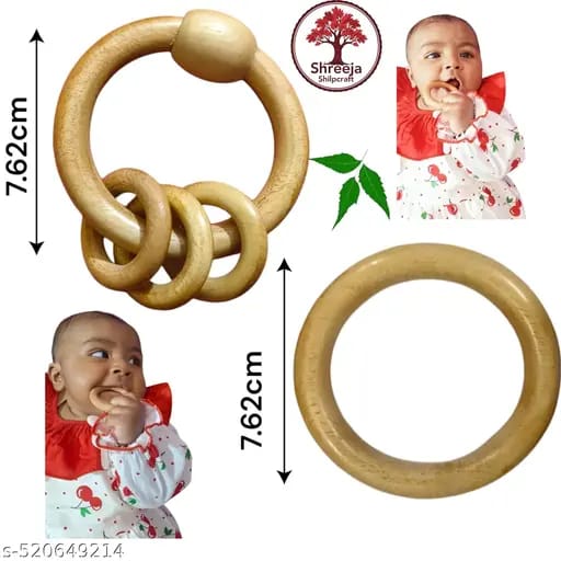 Neem Wood Ring Rattle & Teether  Soothing & Safe for Babies