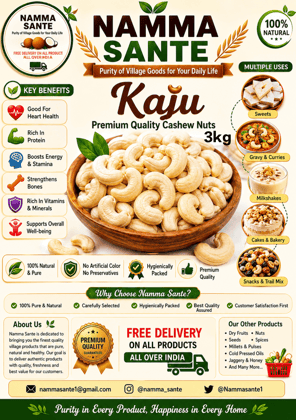 Kaju, Cashew Nuts, Godambi, Mundhiri Paruppu, Jeedipappu ,3kg