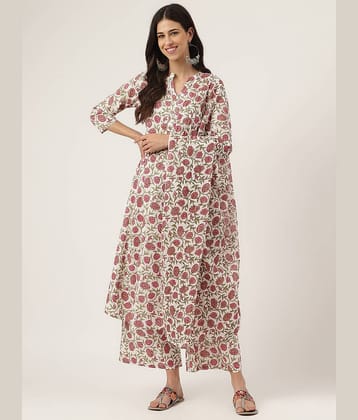 Divena Women Cotton Printed Anarkali Kurti With Palazzo ( White )