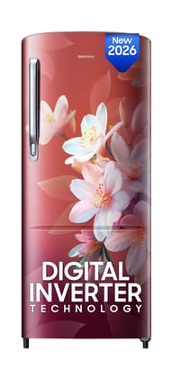 Samsung 183 L, 3 Star, Digital Inverter, Direct-Cool Single Door Refrigerator (RR20H1723WR/HL, Wild Lily Red, Single Touch Defrost, 2026 Model) Samsung 183 L, 3 Star, Digital Inverter, Direct-Cool Single Door Refrigerator (RR20H1723WR/HL, Wild Lily Red, 