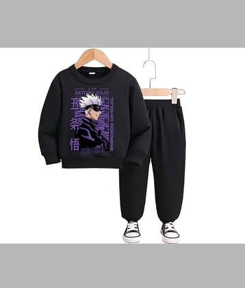Gudpig Pack of 1 Boys Cotton Sweatshirt & Trackpant Set ( Black )