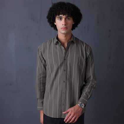 STRIPE CASUAL COTTON SHIRT (DARK GREY)-M