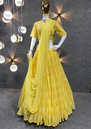 Lemon yellow Party Wear Lehenga Choli