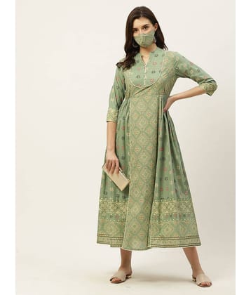 Juniper Women Cotton Blend Printed Ethnic Dress ( Green )