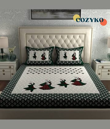 COZYKO Cotton 1 Double Bedsheet with 2 Pillow Covers ( Green )