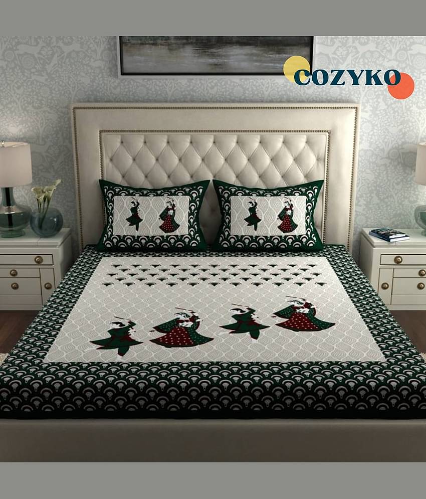 COZYKO Cotton 1 Double Bedsheet with 2 Pillow Covers ( Green )