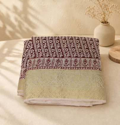 Handcrafted Bagh Print Dola Silk Saree