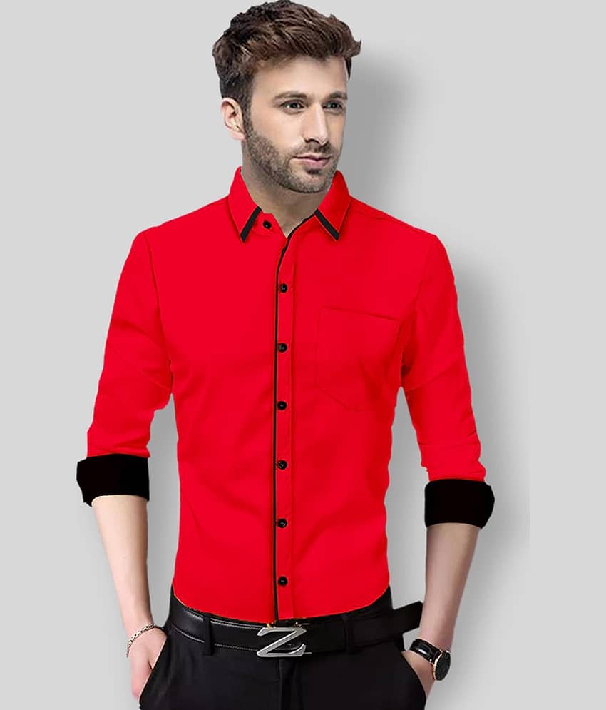 P&V - Red Cotton Slim Fit Men's Casual Shirt (Pack of 1 )