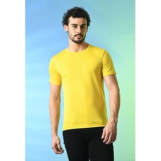 PrintCultr Solid Men Round Neck Polyester Yellow T-Shirt