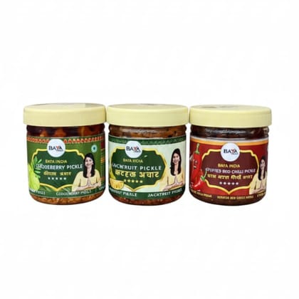 Baya India Homemade Pickle combo of three | Amla , Lal Bharwa, kathal Mixed | Authentic Jackfruit Pickle | Traditional Indian Spicy & Tangy | Free from preservatives | Sun-Dried Chemical Free | No Vinegar | 100% Pure | 250g each Plastic Jar
