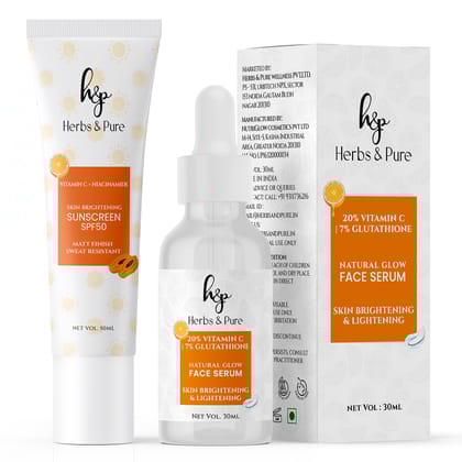 Skin Brightening Vitamin C & Niacinamide Sunscreen SPF 50 & 7% Glutathione Face Serum