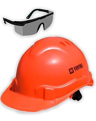 Buildingshop Ventra ISI Helmet for Men/Safety Helmet for Men Industrial/Construction Helmet with Hard Headband/Air Ventilation & 1 Pc Safety Googles-Salmon Orange