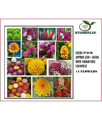 STOREFLIX 14 DIFFERENT TYPE MIX VARIETY FLOWERS Seed (MIX 200 per packet) WITH FREECOCOPEAT SOIL AND USER MANUAL COMBO PACK