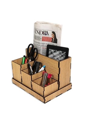 Wooden Desk Organizer/Stationary Items for office/Remote & Pen Stand/Office Stationary Stand (Brown)_assorted colour