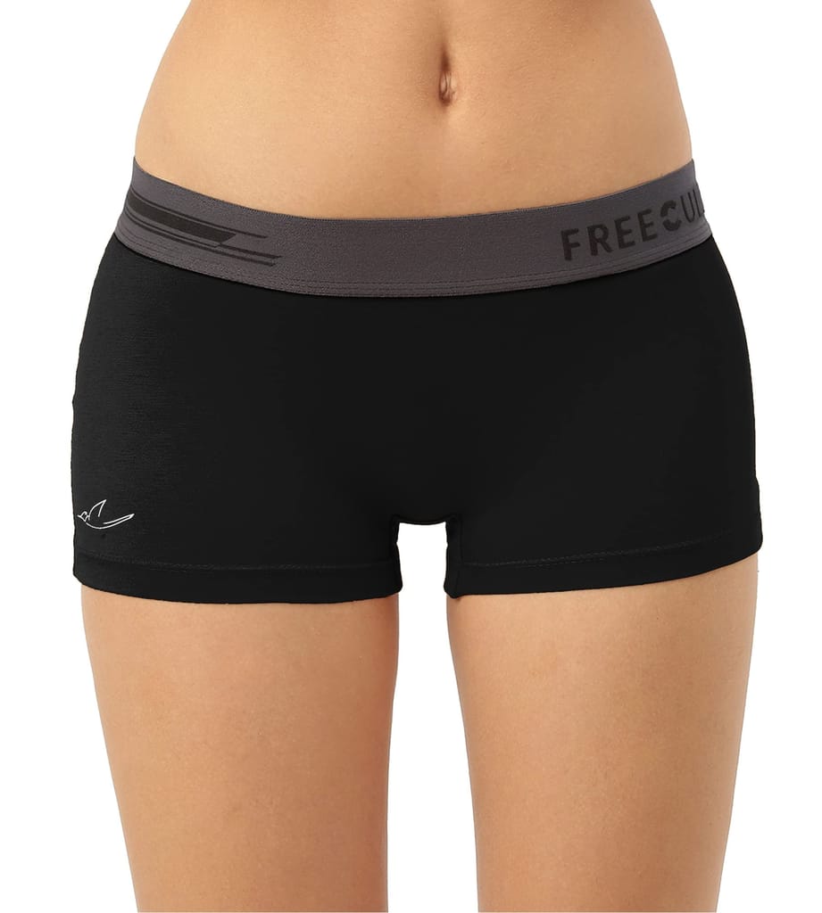 Freecultr Women's Underwear Antibacterial Micromodal Airsoft | Boy Short - Non-Itch, No Chafing, Sweat-Proof Comfort Pack of 1-Pot Black