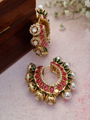 Mona Green-Pink Hoop Earrings-Multicolored
