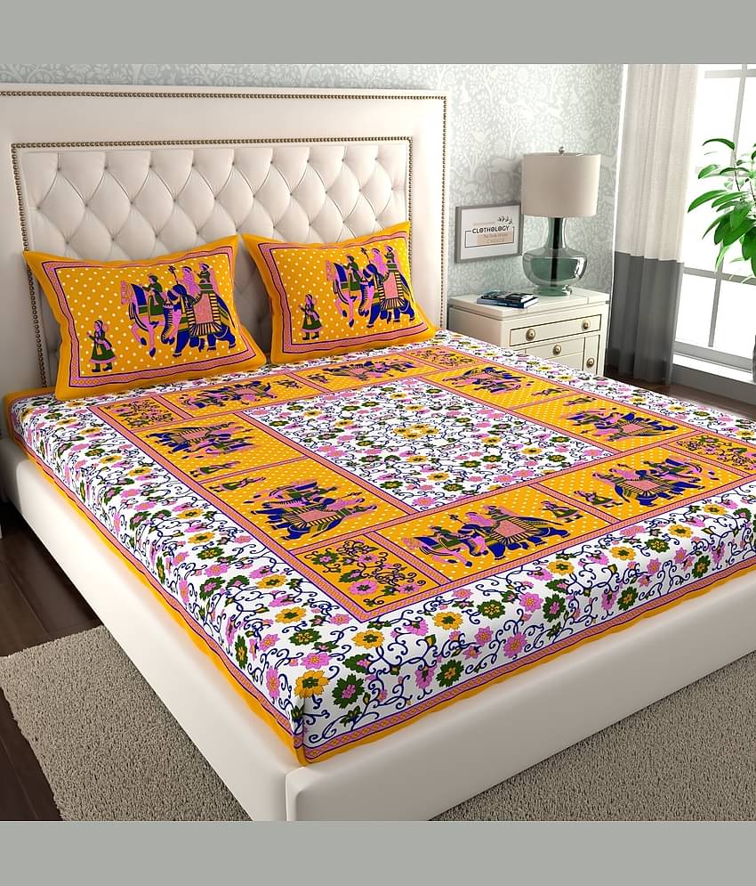 ABHACLOTHO Cotton 1 Double Bedsheet with 2 Pillow Covers ( Multicolor )