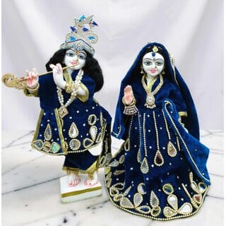 Designer Radha Krishna Poshak | Royal Blue Velvet Kundan Work Outfit