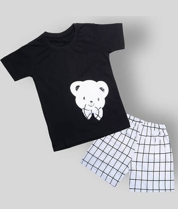CATCUB Pack of 1 Boys Cotton Blend T-Shirt & Shorts Set ( Black )