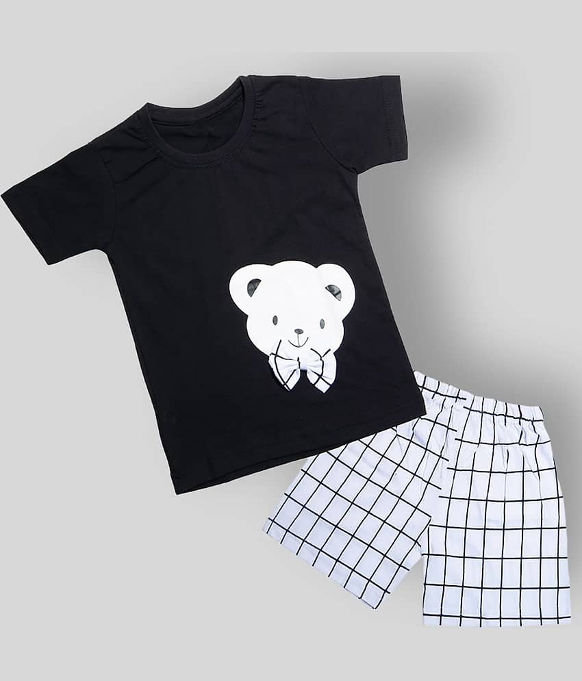 CATCUB Pack of 1 Boys Cotton Blend T-Shirt & Shorts Set ( Black )