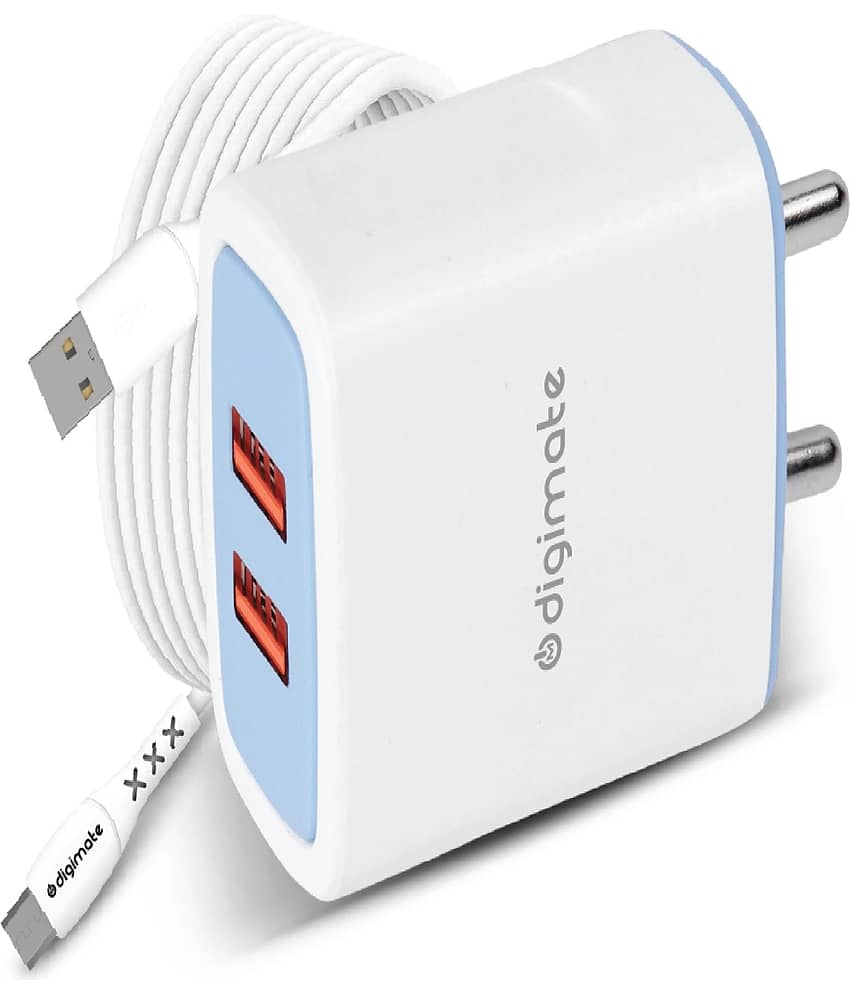 Digimate Dual Port 15W Fast Charging Adapter With Micro USB Cable (DG-DPC-V-C-1001, White)