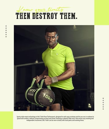 TechnoSport Polo Neck Half Sleeve Dry Fit T Shirt for Men OR-11 (Lamoun Green)-M