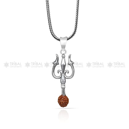 925 Sterling silver handmade Trishul with rudraksha (trident) pendant,nsp858-only pendant
