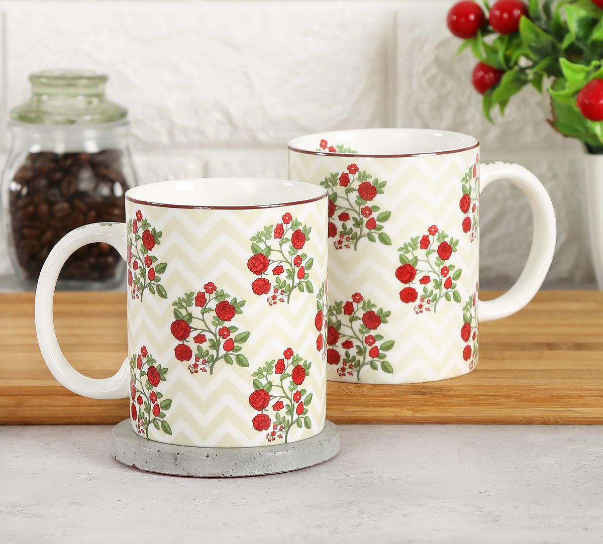 India Circus Chevron Roses Coffee Mug Set Of 2