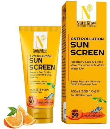 Nutriglow Advanced Organics Anti pollution SunScreen  SPF 50 PA+++ (100 ml)