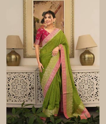 fab woven Art Silk Woven Design Banarasi saree With Unstitched Blouse Piece ( Pink )