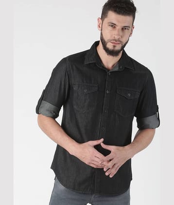 OJASS Denim Regular Fit Solids Rollup Sleeves Men's Casual Shirt - Black ( Pack of 1 )