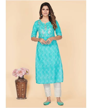 Vbuyz - Blue Cotton Blend Women's Straight Kurti ( Pack of 1 )