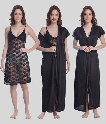 Gutthi - Black Satin Women's Nightwear Nighty & Night Gowns ( Pack of 2 )