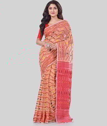 Desh Bidesh Cotton Self Design Saree Without Blouse Piece ( Cream )