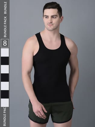 Men's Pack of 8 Solid Combed Cotton Vest